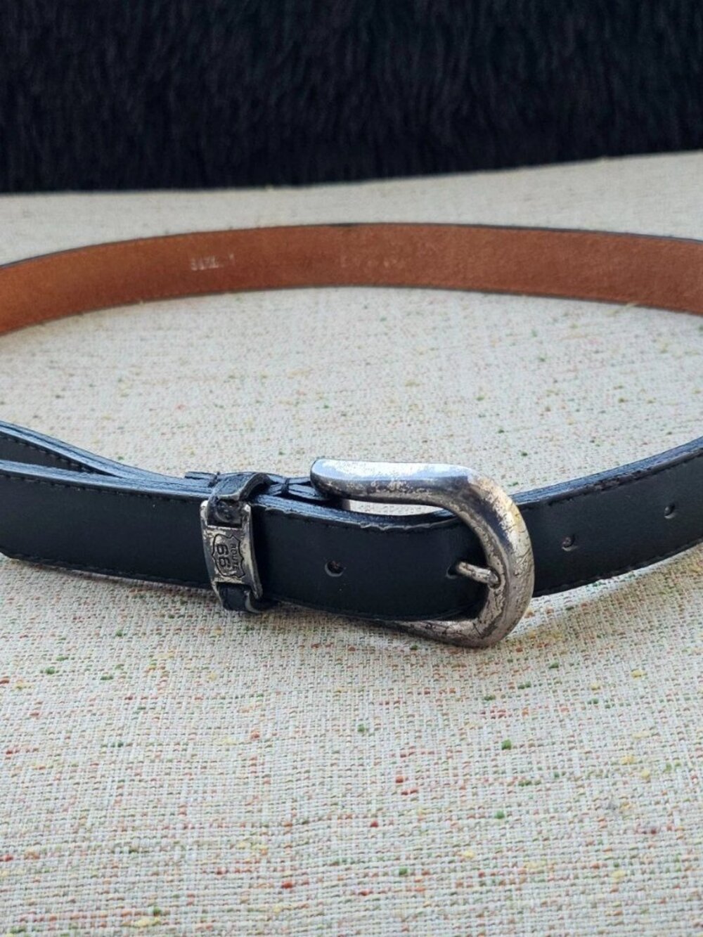 Vintage Route 66 Belt Black Genuine Leather Unisex Belt Waistband Size 30 inches - Picture 10 of 11